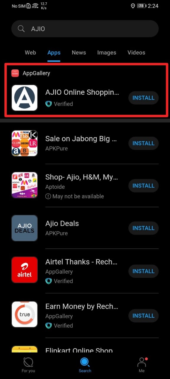 AppGallery-Petal-Search-How-to-Download-AJIO-In-Honor-9A