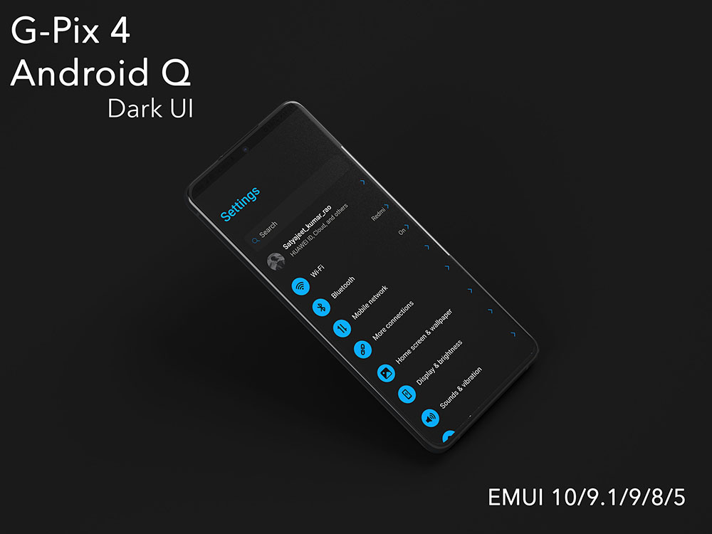 ثيم-G-Pix-4-Android-Q-Dark-UI-الرئع-لهواتف-هونر-وهواوي