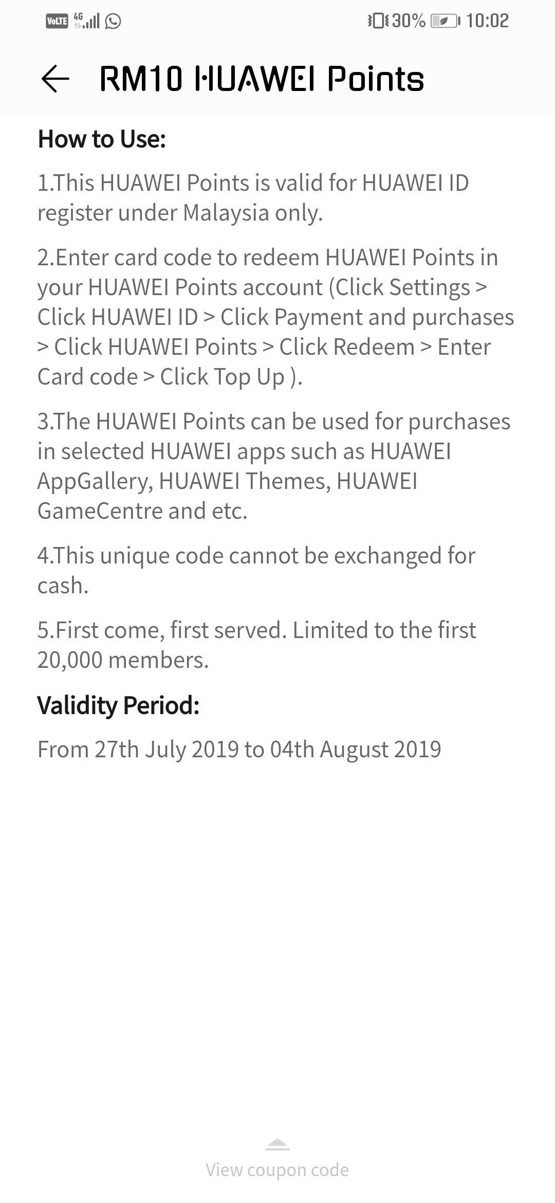 Tutorial - How to claim RM10.00 worth of Huawei point for ...