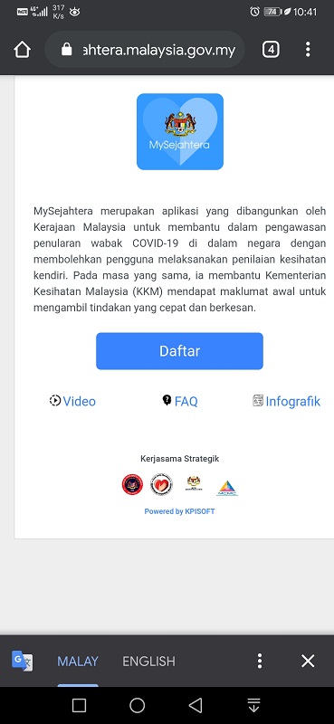Register mysejahtera.malaysia.gov.my MySejahtera app